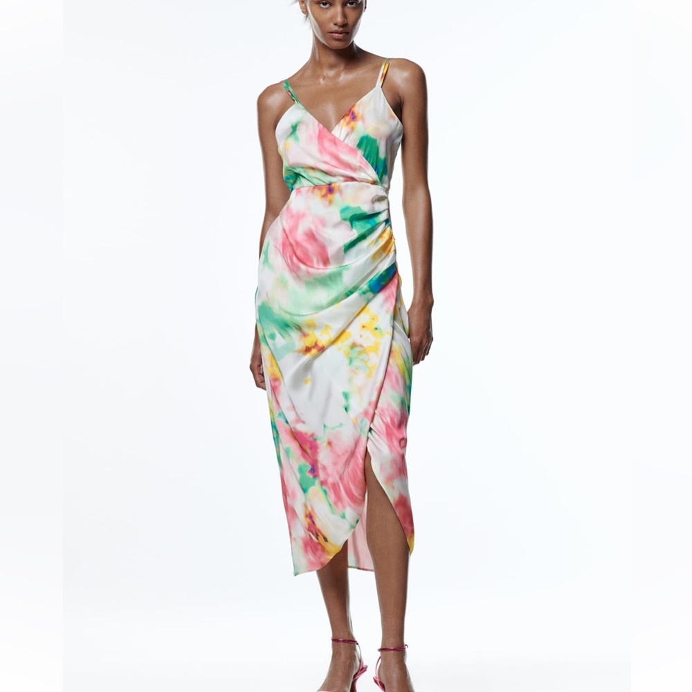 Zara Satin Effect Print Dress